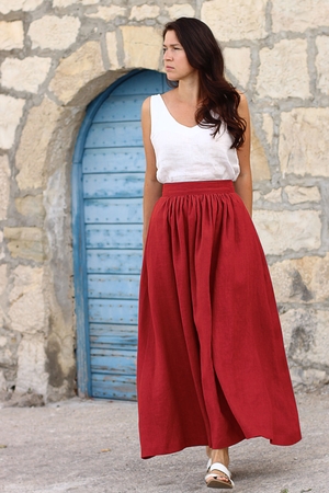 Distinctly feminine Lotika linen maxi skirt for women and girls - designed and sewn in our countryside workshop. natural